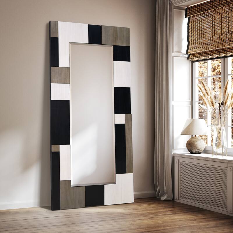 Geometric Blocks Hand Made Solid Paulownia Wood Beveled Leaner Mirror