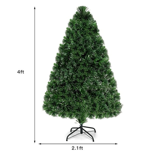 dimension image slide 0 of 2, Costway 3/4/5/6 Ft Pre-Lit Fiber Optic PVC Christmas Tree Plastic
