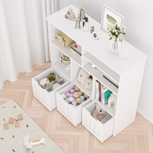 3 Tier Kids Bookshelf with 6 Storage Cubbies and 3 Movable Drawers On Sale Bed Bath Beyond 41033514