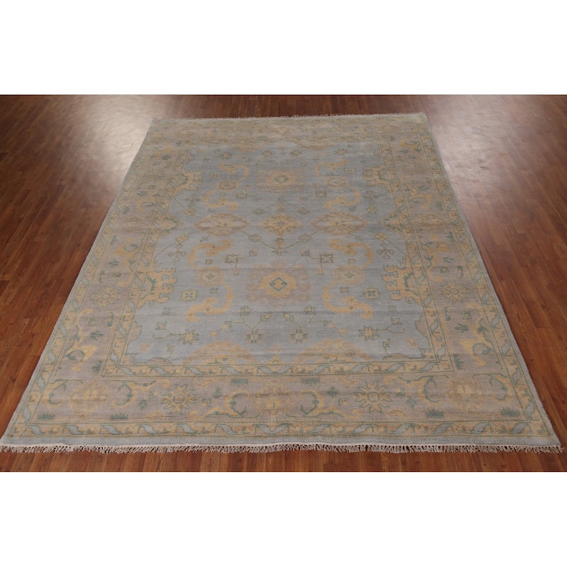 All-Over Oushak Area Rug Hand-Knotted Wool Carpet - 8'2"x 9'9"