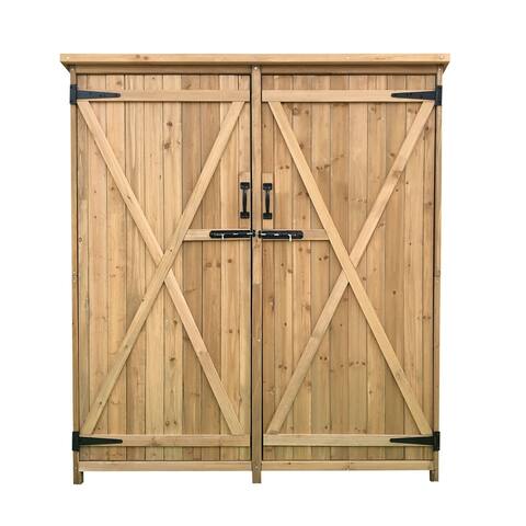 Hanover Outdoor Wooden Storage Shed for Tools, Equipment, Garden Supplies, with Shelf and Latch 4.4 Ft. x 1.6 Ft. x 4.9 Ft.