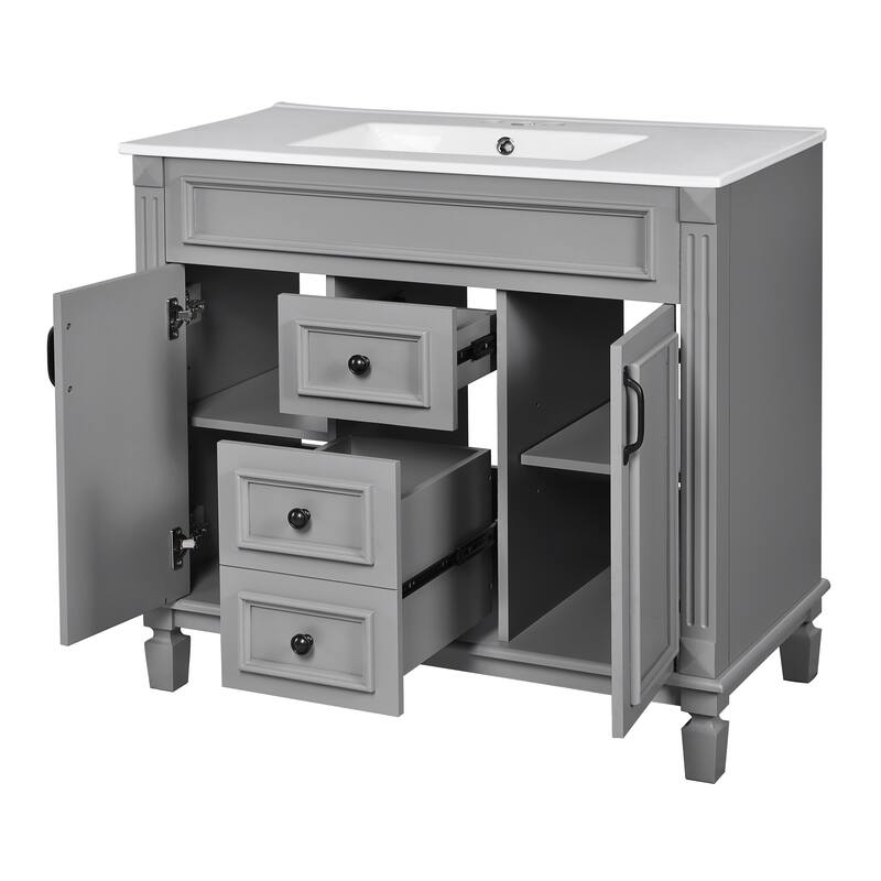 Freestanding Bathroom Vanity with Sink, Line Decoration, Exquisite Roman Legs and Textured Handle - Adjustable Storage Cabinet