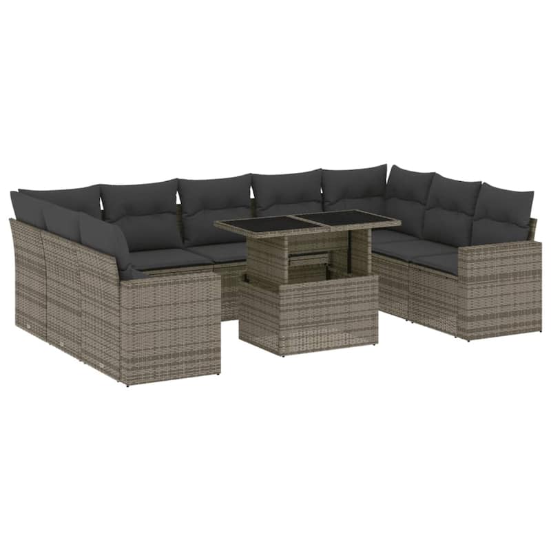 vidaXL Patio Sofa Set with Cushions Outdoor Furniture 10 Piece Poly Rattan
