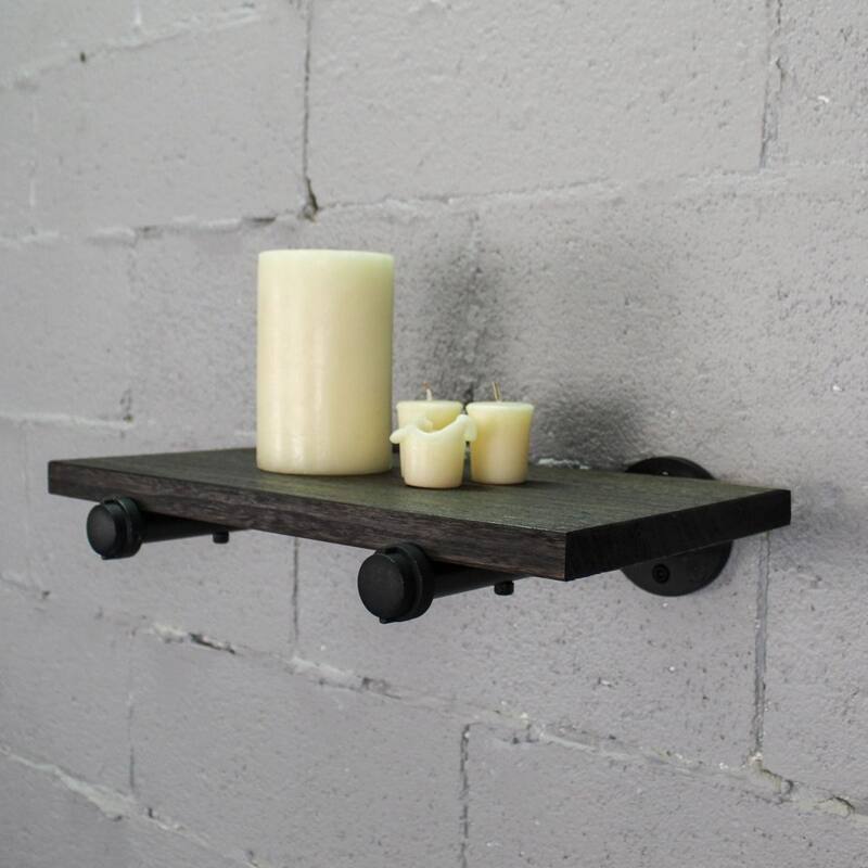 Somerville Farmhouse Industrial Wall Shelf - 18-Inch Wide - Espresso Wood with Hammered Black Metals