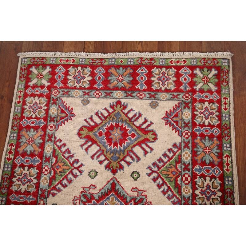 Ivory Kazak Oriental Accent Rug Hand-Knotted Wool Carpet - 2'7" x 3'11"