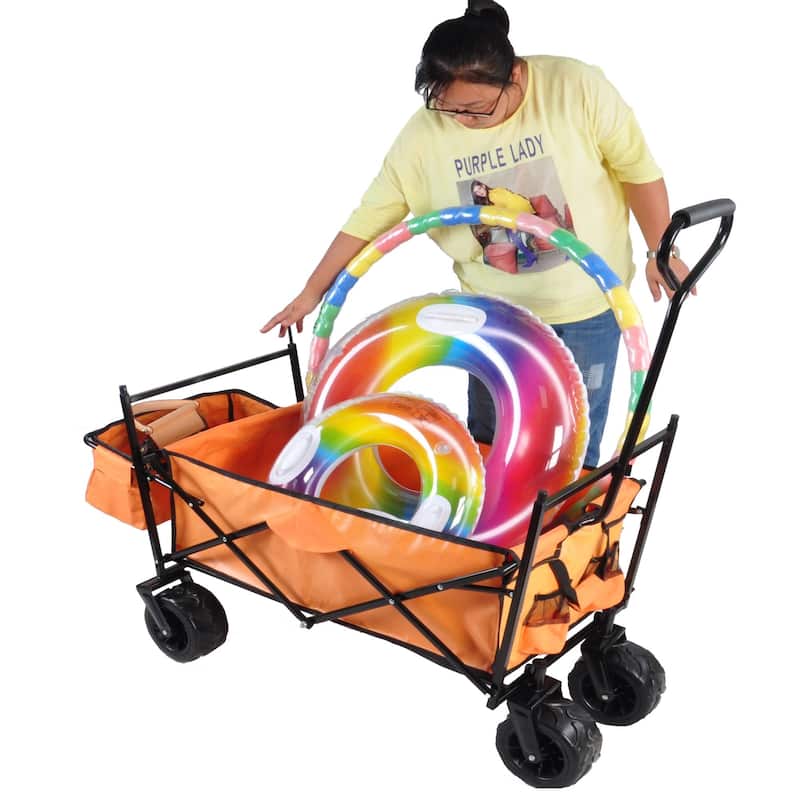 Outdoor Steel Folding Large Capacity Garden Cart Patio Wagon with Lid