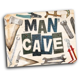 Stupell Industries Man Cave Tools Modern Textured Wood Word Design 