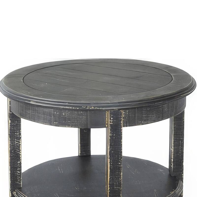 24 in. Black Round Wood End Table, Sturdy Build End Side Table for Living Rooms