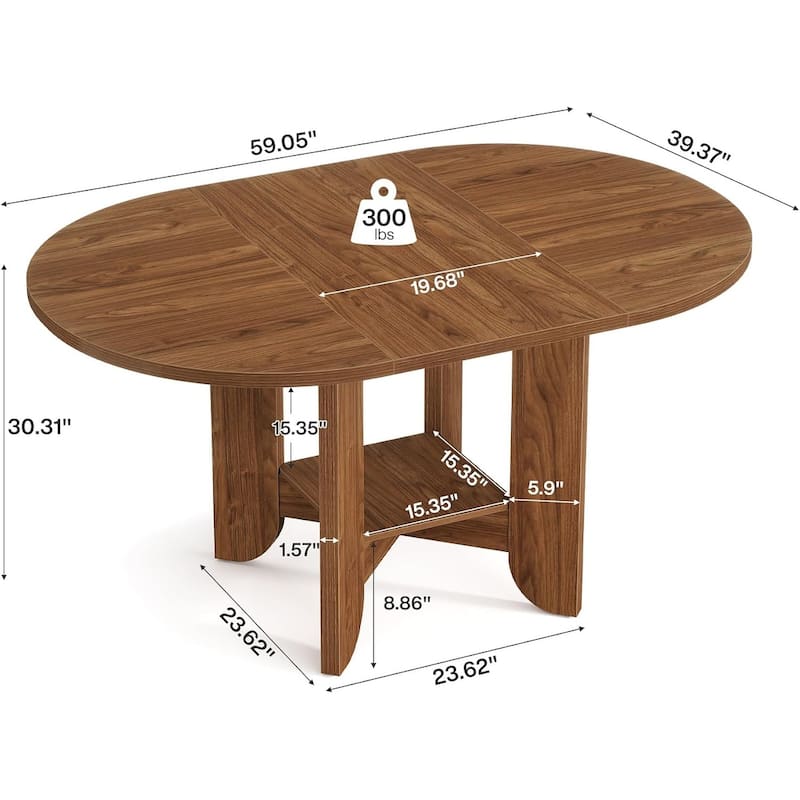 Modern 59-Inch Oval Dining Table for 4-6, Kitchen Table with Storage Shelf for Dining Room