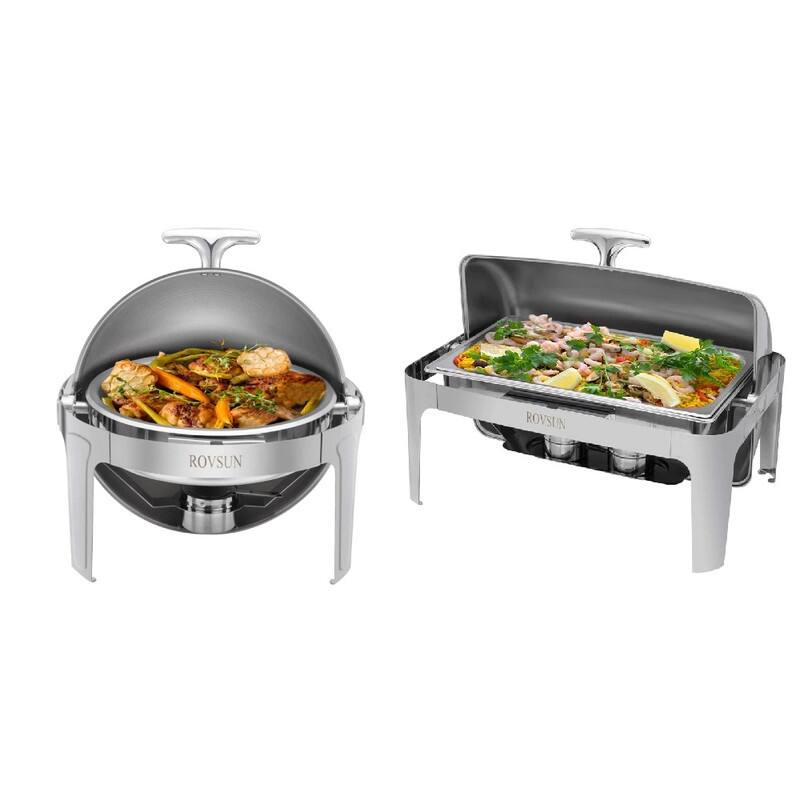 6Qt+9QT Stainless Steel Chafing Dish (1 Round + 1 Rectangular) - 2-Set - Silver - 2-Set