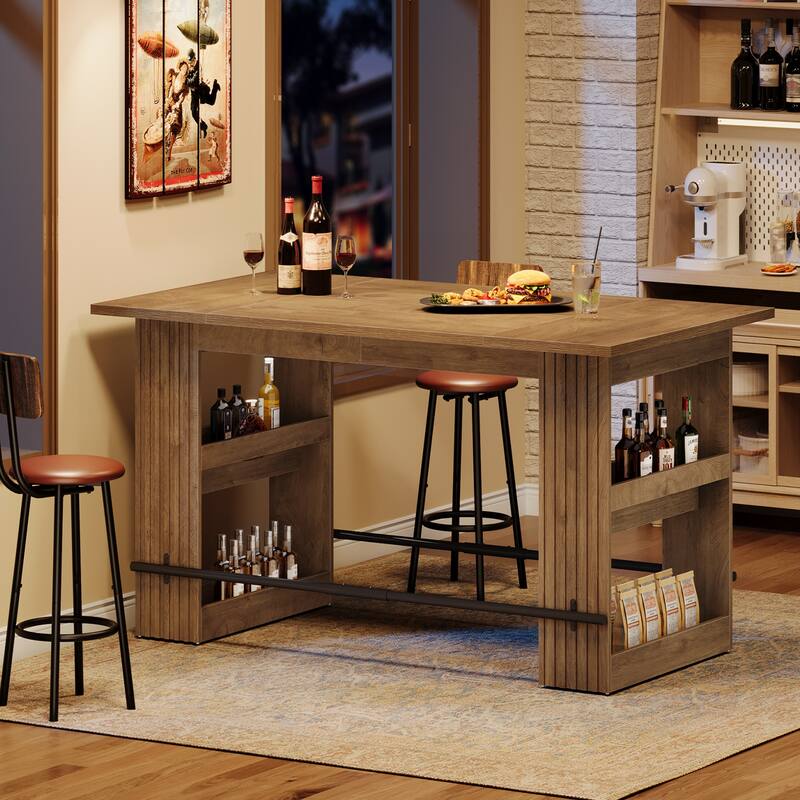 63 Inch Island Table for Kitchen, Kitchen Island with Storage Shelves and Footrest - 62.99" L x 31.5" W x 35.43" H