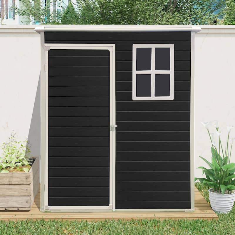 5ft x 3ft Resin Outdoor Storage Shed – Plastic Garden Shed with Floor & Lockable Door - Black