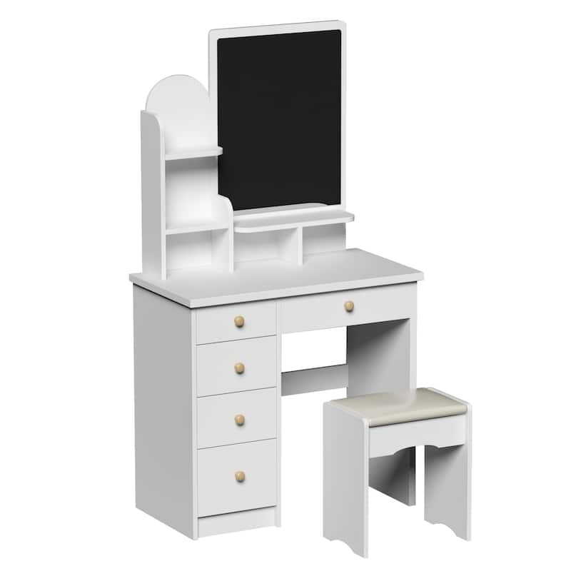 Timechee 31.5'' Wide Makeup Vanity Set with Stool and Mirror(White)