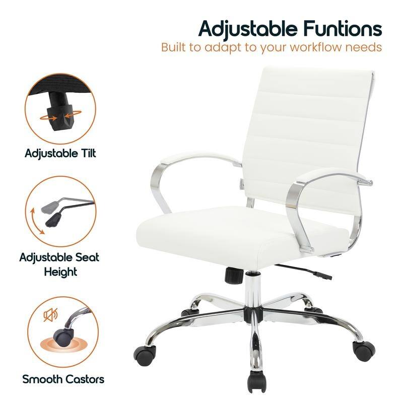 Benmar Modern Leather Ribbed Executive Office Chair with Chrome Frame, Adjustable Height, 360° Swivel, and Rolling Casters