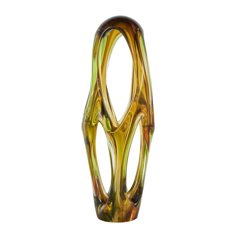 Glass Abstract Ombre Cutout Decorative Sculpture with Green Accents - Orange - Roche River Decor