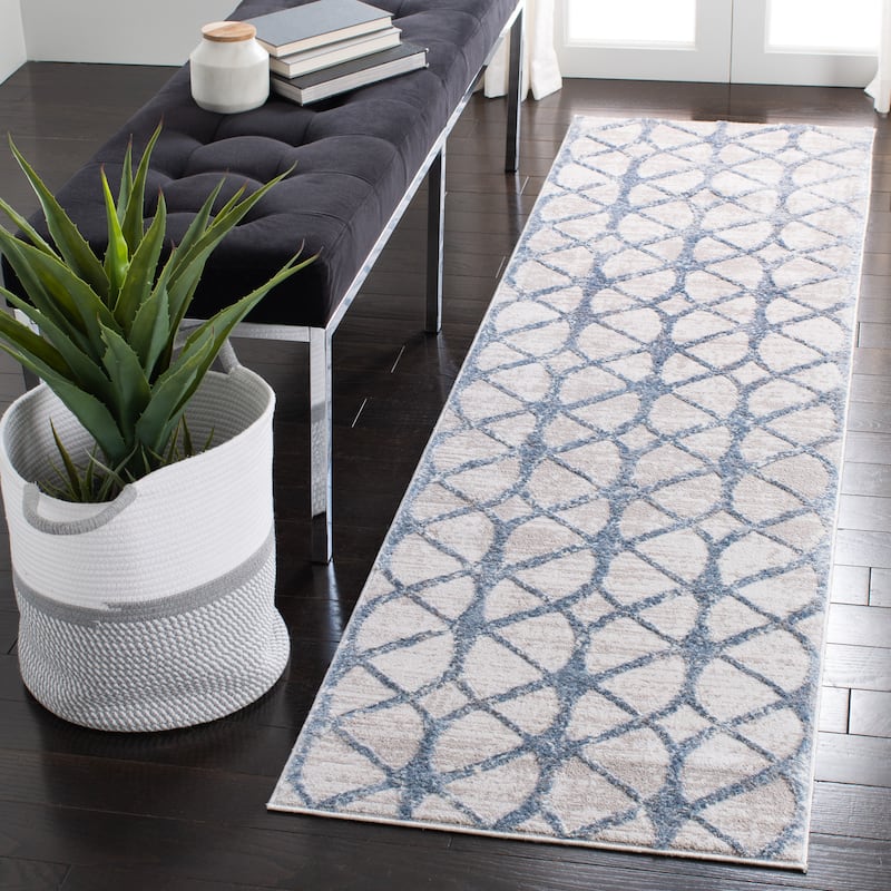 SAFAVIEH Amelia Tanasa Geometric Distressed Rug - 2'2" x 12' Runner - Grey/Blue