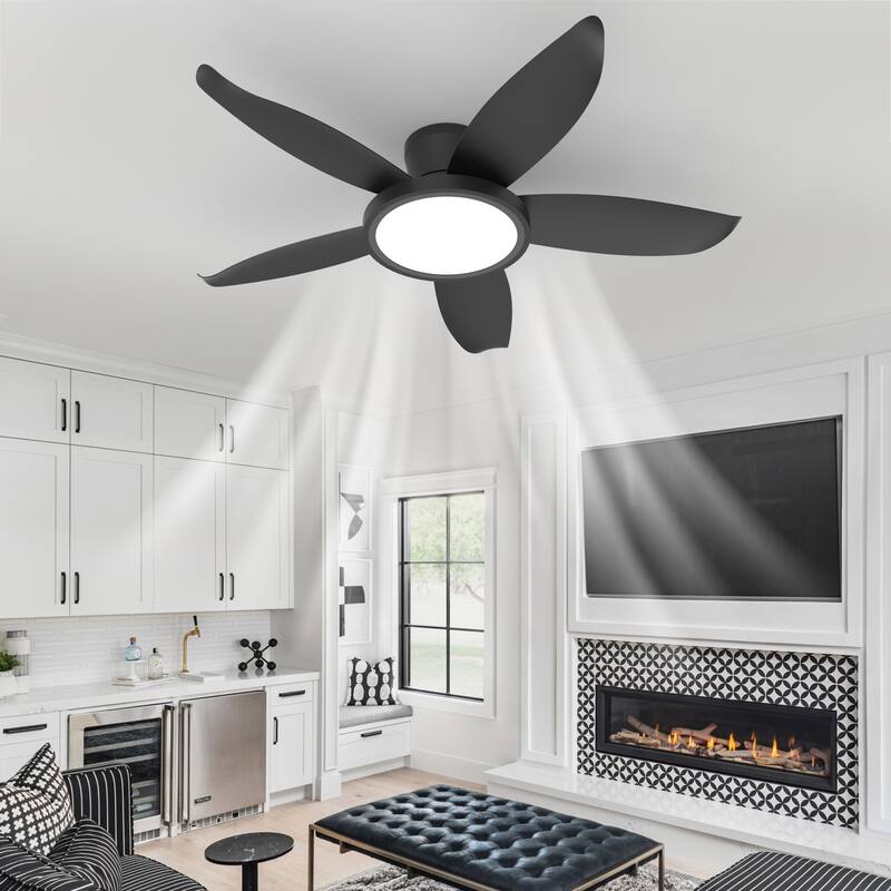 42-inch Eye-Protection Light Source Black Fan Blades High Airflow Plug-in Fan Blades ABS Plastic Fan Blades Ceiling Fan Light - Black