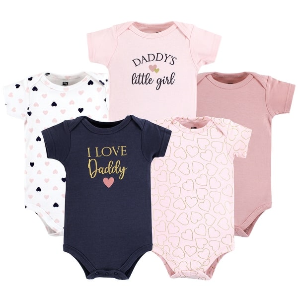 slide 1 of 1, Hudson Baby Infant Girl Cotton Bodysuits, Girl Daddy Pink Navy 5Pk 12-18 Months - Girl Daddy Pink Navy 5Pk