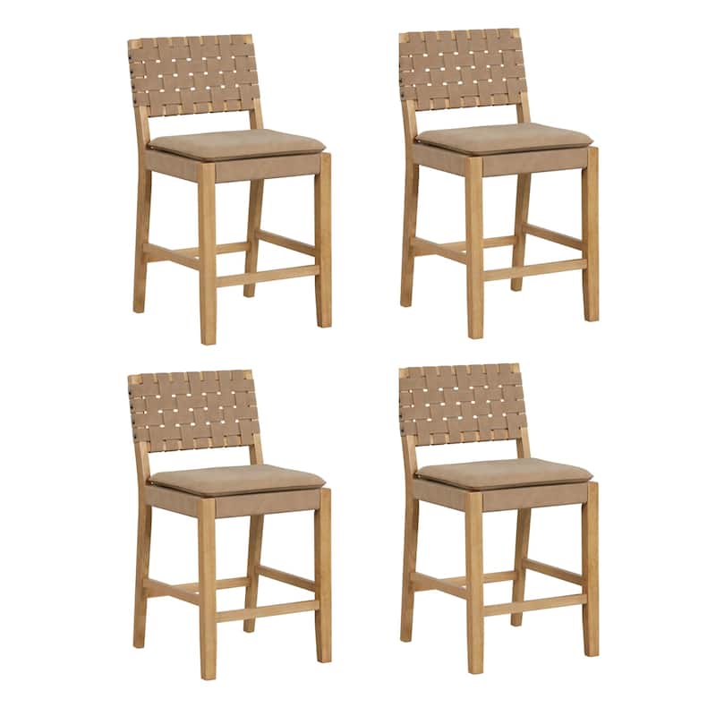 Nathan James Cohen Faux Leather Counter or Bar Height Stool, Solid Wood Frame with Footrest and Woven Leather Back