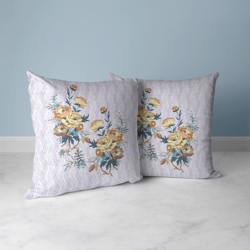 Rosemary Rosebuds Faux Suede Reversible Throw Pillow Orange and Purple
