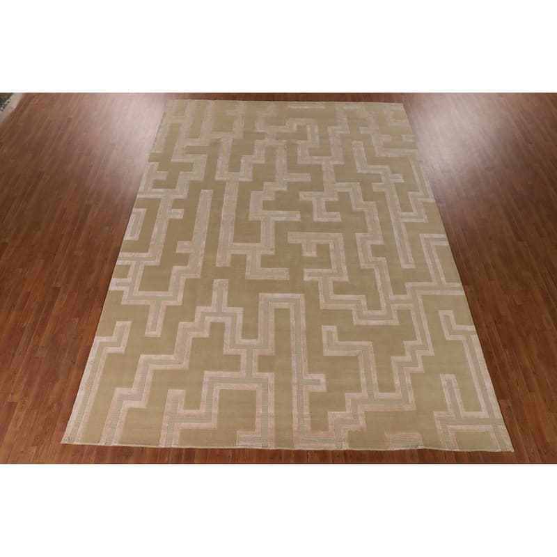 Geometric Modern Large Area Rug Hand-Knotted Wool Carpet - 10'0" x 13'7"