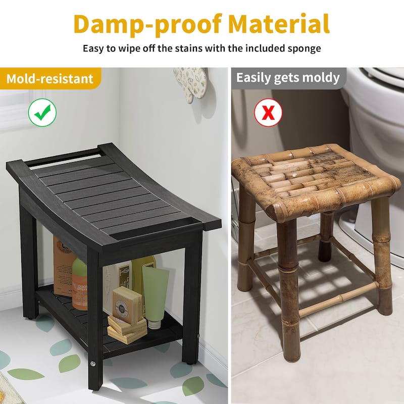 Plastic Shower Stool with Handles Storage Shelf Water Resistant & Non-Slip Shower Seat