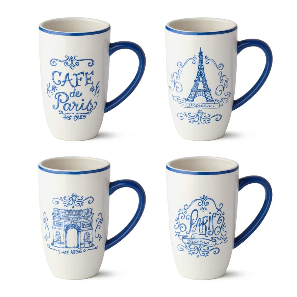 Certified International Bistro 14 oz. Mugs, Set of 4 Assorted Designs
