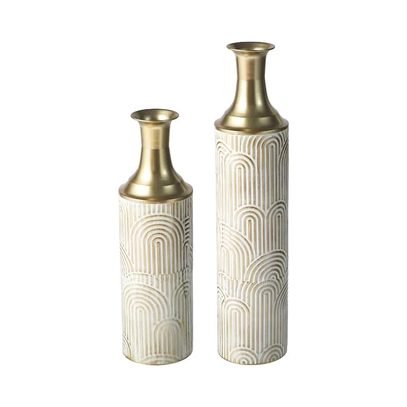 Glitzhome Set of 2 Modern White and Gold Metal Floor Vases