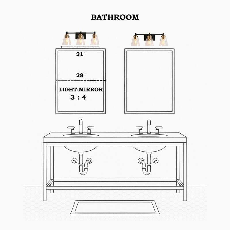 3-Light Modern Black Gold Bathroom Vanity Light Dimmable Cone Wall Sconces