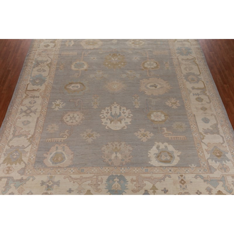 Hand Knotted Oriental 100% Wool Carpet Transitional All-Over Greys & Charcoal Oushak Area Rug - 14' 6'' X 12' 6''