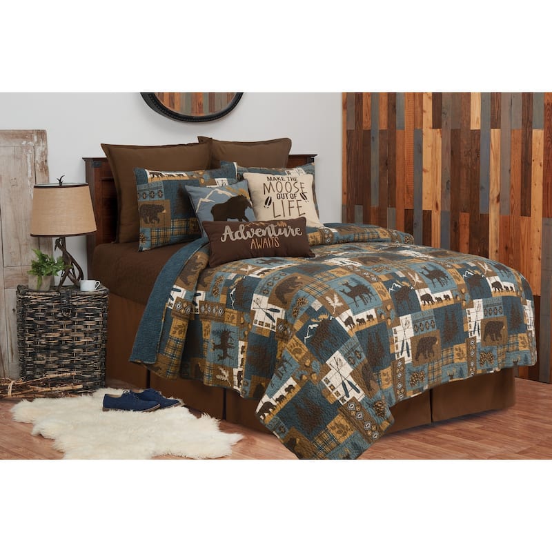 Timber Trails Rustic Lodge Theme Quilt Set - Blue - 3 Piece - King