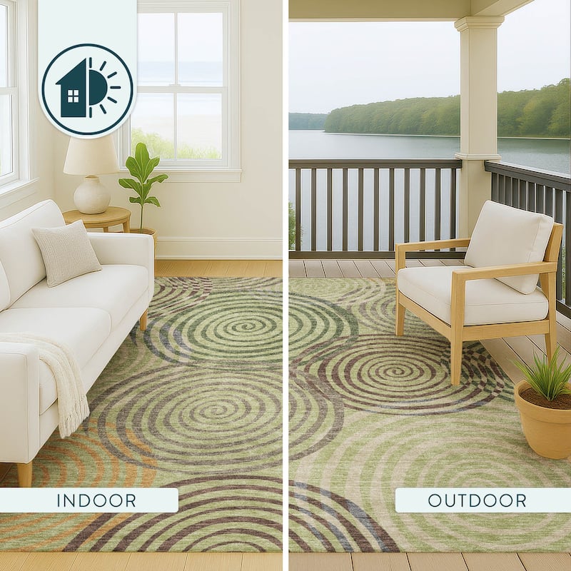 Machine Washable Indoor/ Outdoor Contemporary Swirls Chantille Rug