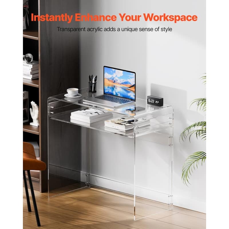 Modern Clear Acrylic Desk with Two Levels Stable and Spacious Workspace for Home Office