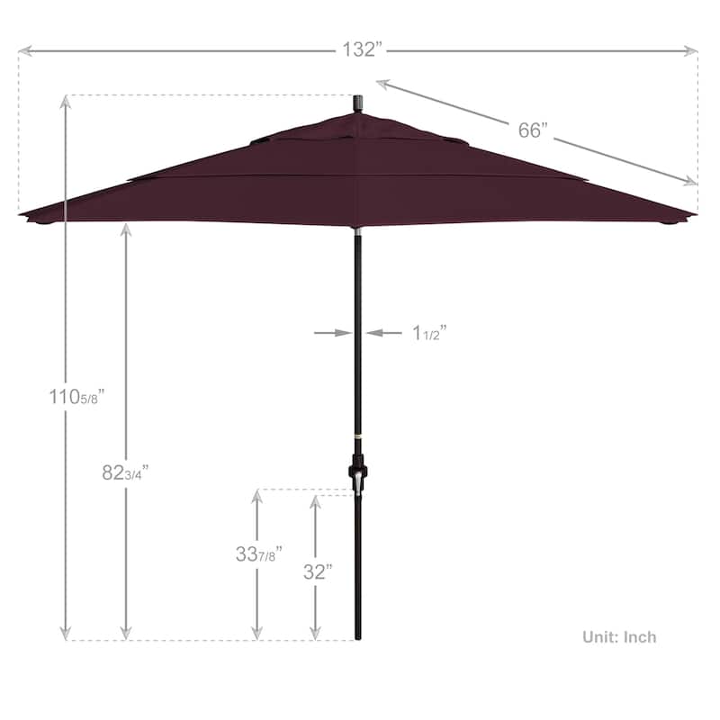 California Umbrella 11' Sun Master Patio Umbrella Bronze Aluminum Pole Fiberglass Ribs Crank Lift Collar Tilt Pacifica Capri
