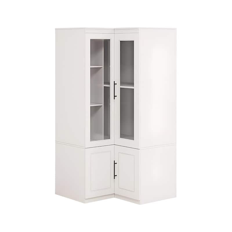 HomeRoots 71" White Wood Four Door Corner Combo Dresser