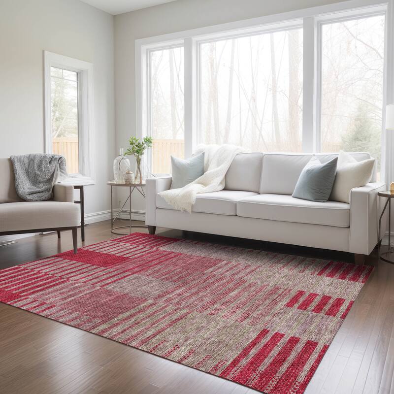 Machine Washable Indoor/ Outdoor Modern Stripes Chantille Rug