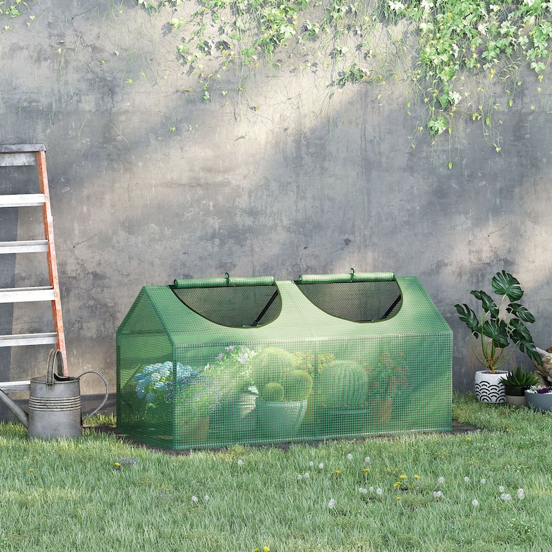 Outsunny 4' x 2' x 2' Portable Mini Greenhouse, Small Greenhouse with PE Cover, Roll-up Zippered Windows for Indoor - 4' x 2' x 2' - Permanent - Aluminum
