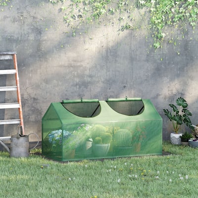Outsunny 4' x 2' x 2' Portable Mini Greenhouse, Small Greenhouse with PE Cover, Roll-up Zippered Windows for Indoor