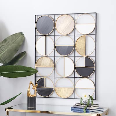 CosmoLiving by Cosmopolitan Black Metal Half Moon Geometric Wall Decor with Gold Detailing