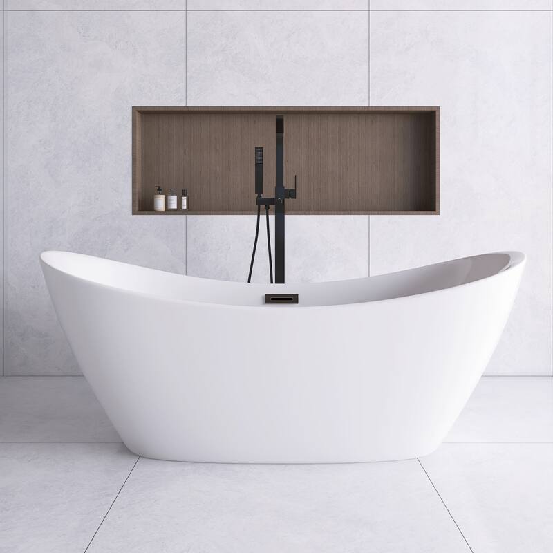 67 in. x 30 in. Acrylic Freestanding Flatbottom Soaking Bathtub in Glossy White - 67'' x 30'' - Glossy White
