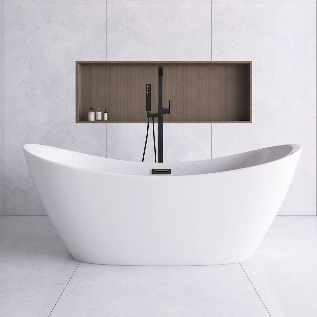 67 in. x 30 in. Acrylic Freestanding Flatbottom Soaking Bathtub in Glossy White