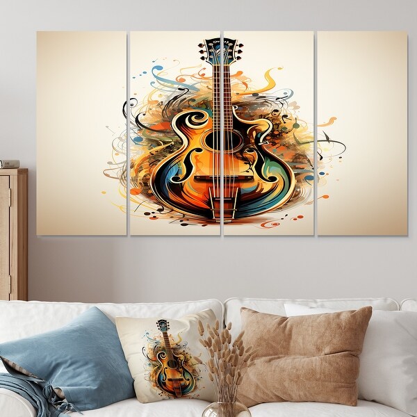 Designart - Cool Electric Guitar Retro Illustration - Music Canvas