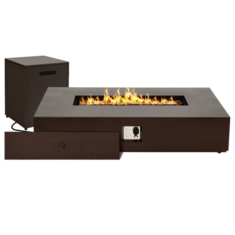Patio Watcher 56-in W 50000-BTU Rectangular Iron Fire Pit Table with Propane Tank Cover - N/A - Brown