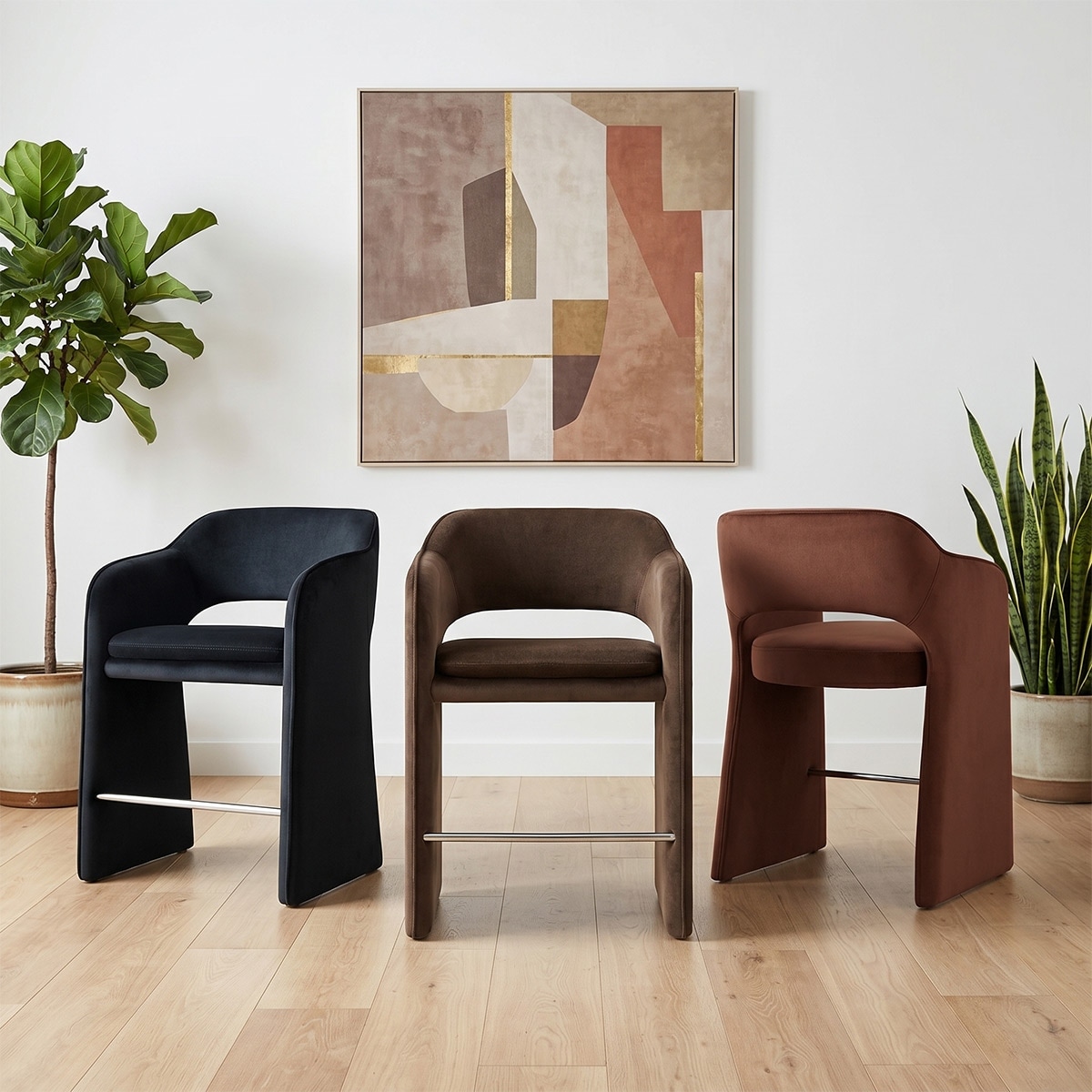 24" Velvet Upholstered Low Back Counter Stool Fully Assembled(Set of 2)