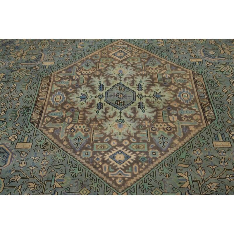 Hand Knotted Oriental 100% Wool Carpet Traditional Floral Navy Blue & Blues Tabriz Area Rug - 11' 0'' X 8' 2''