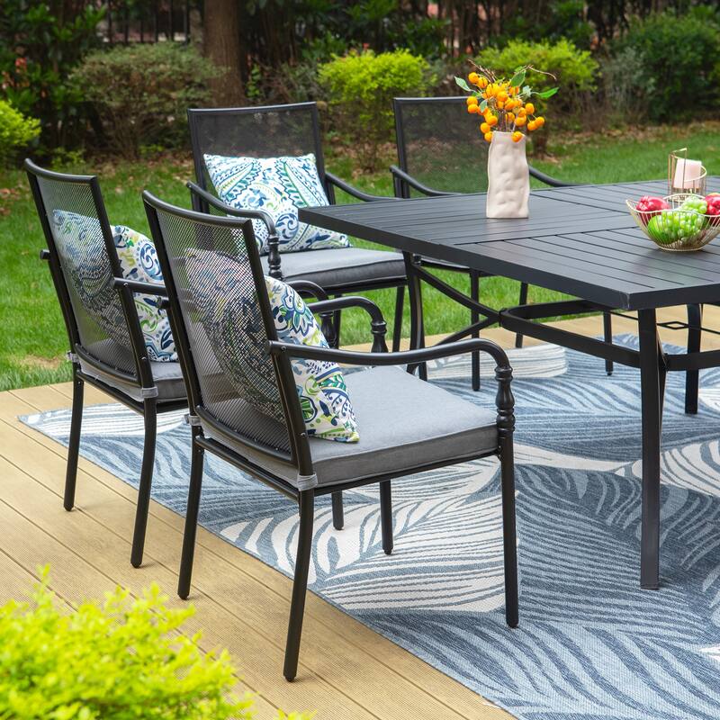 MAISON ARTS 9-Piece Patio Dining Set with Square/Rectangular Metal Table and 8 Gourd Head Shape Armrest Dining Chairs