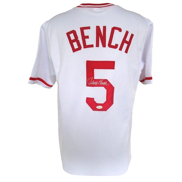Johnny Bench Signed Custom White Pro-Style Throwback Baseball Jersey JSA