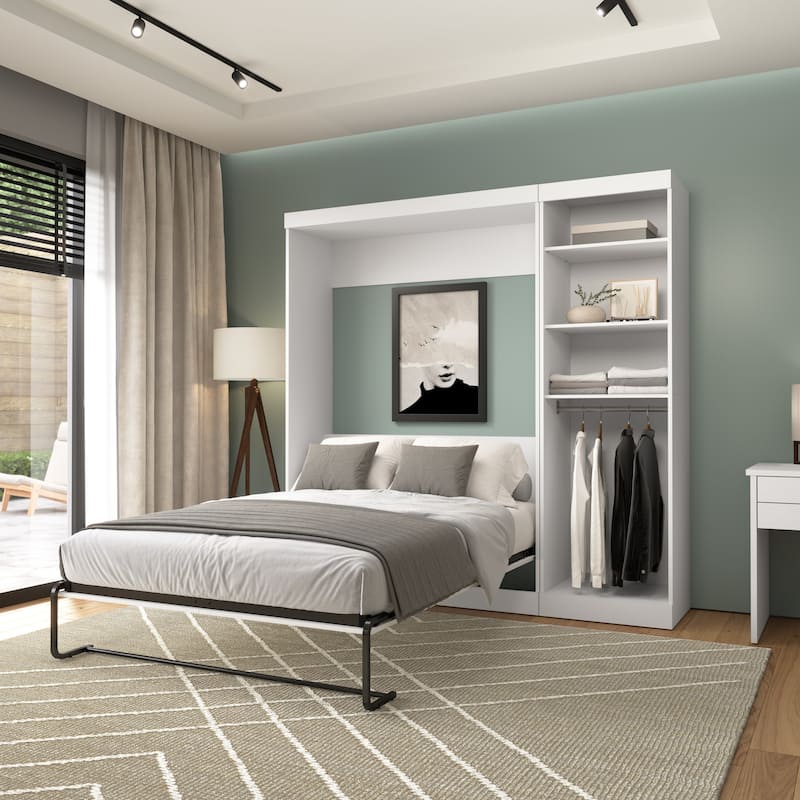 Nebula Full Murphy Bed with Closet Organizer (84W) by Bestar - White
