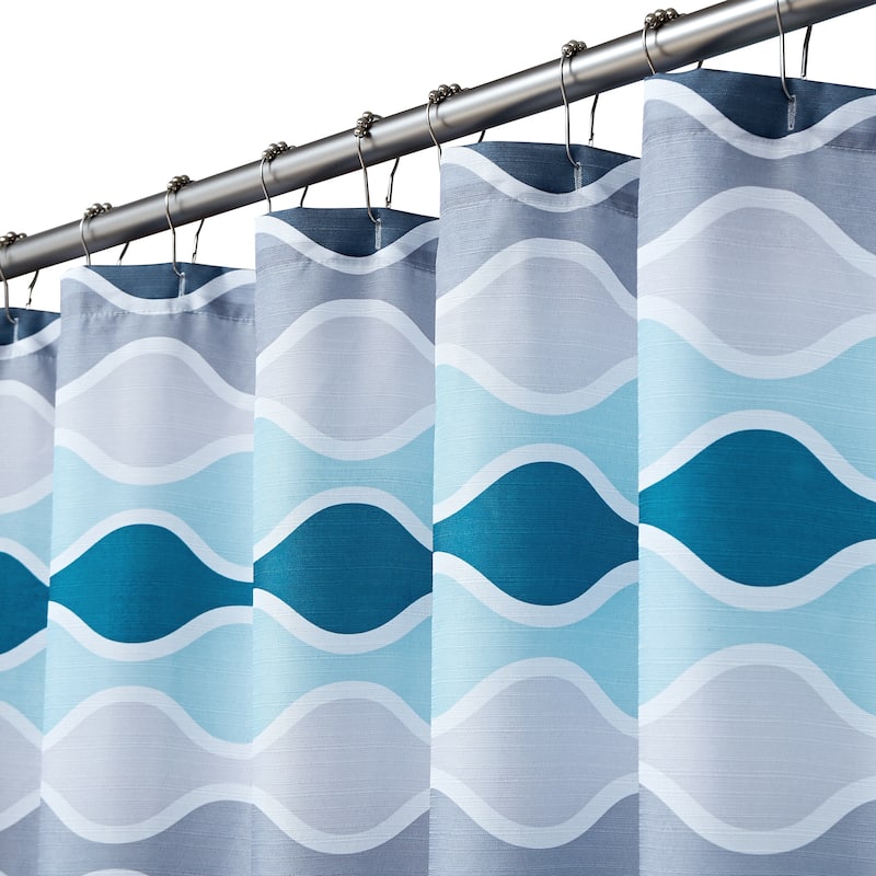 Creative Home Ideas Teal/Charcoal Alistair Patterned Shower Curtain 70x72, 13-Piece Set