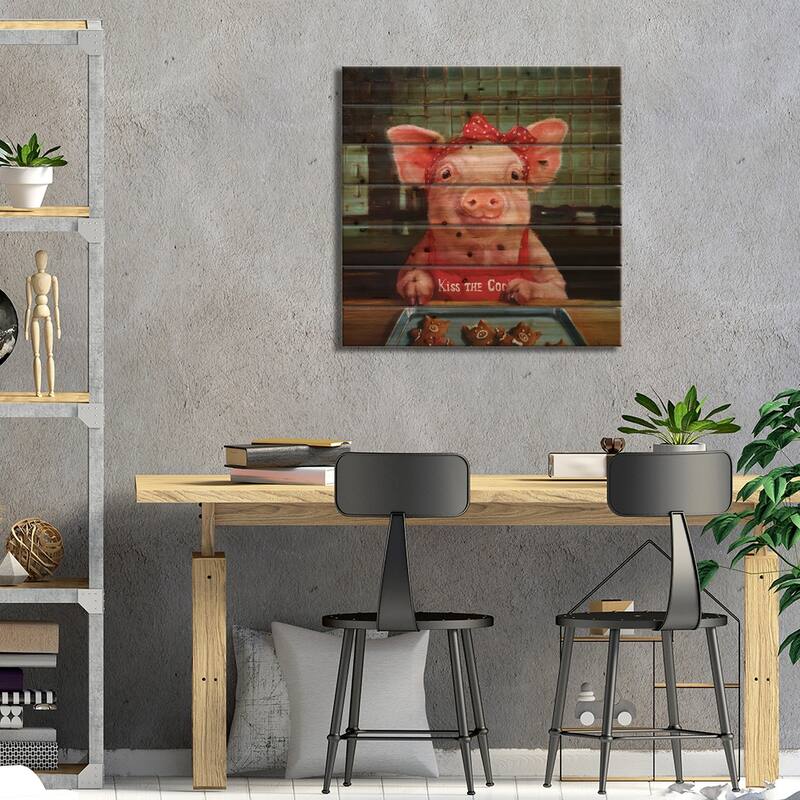 Gingerbread Pigs Print On Wood by Lucia Heffernan - Multi-Color